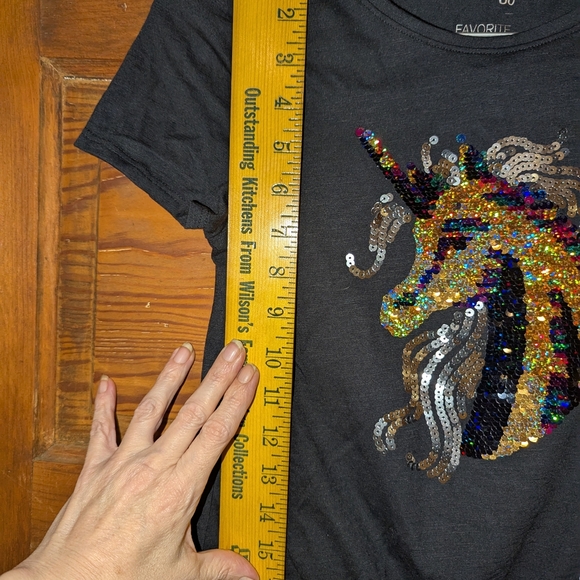SO Black Tee with Sequin Unicorn Design - Picture 4 of 8